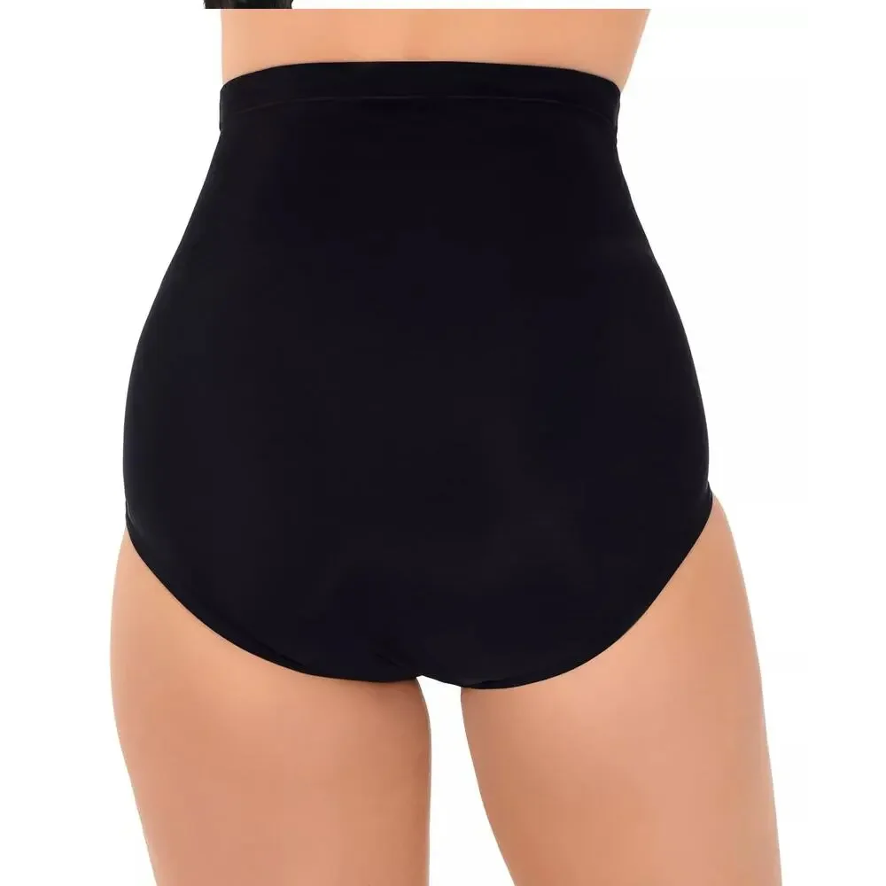 Swim Solutions Swimsuit, Solid High-Waist Swim Brief In Black - Picture 2 of 5